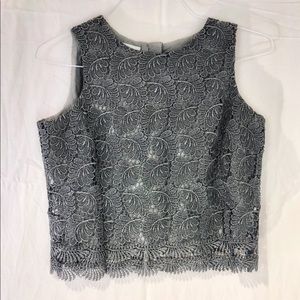 Talbots Petite Grey Shell Shimmer Top Size 6P PROM